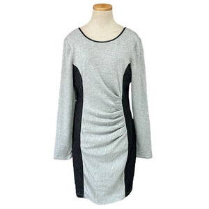 Tart Dress Womens L Large Grey Black Long Sleeve Sheath Knee Length Faux Leather
